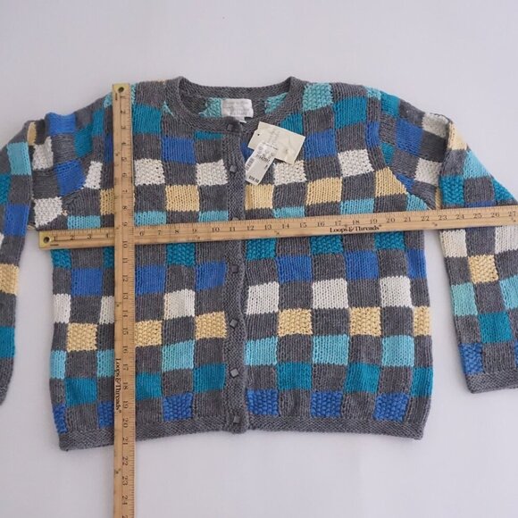 Vintage Christopher & Banks Grey Blue Checkered Button Up Cottagecore Cardigan M - Picture 4 of 12